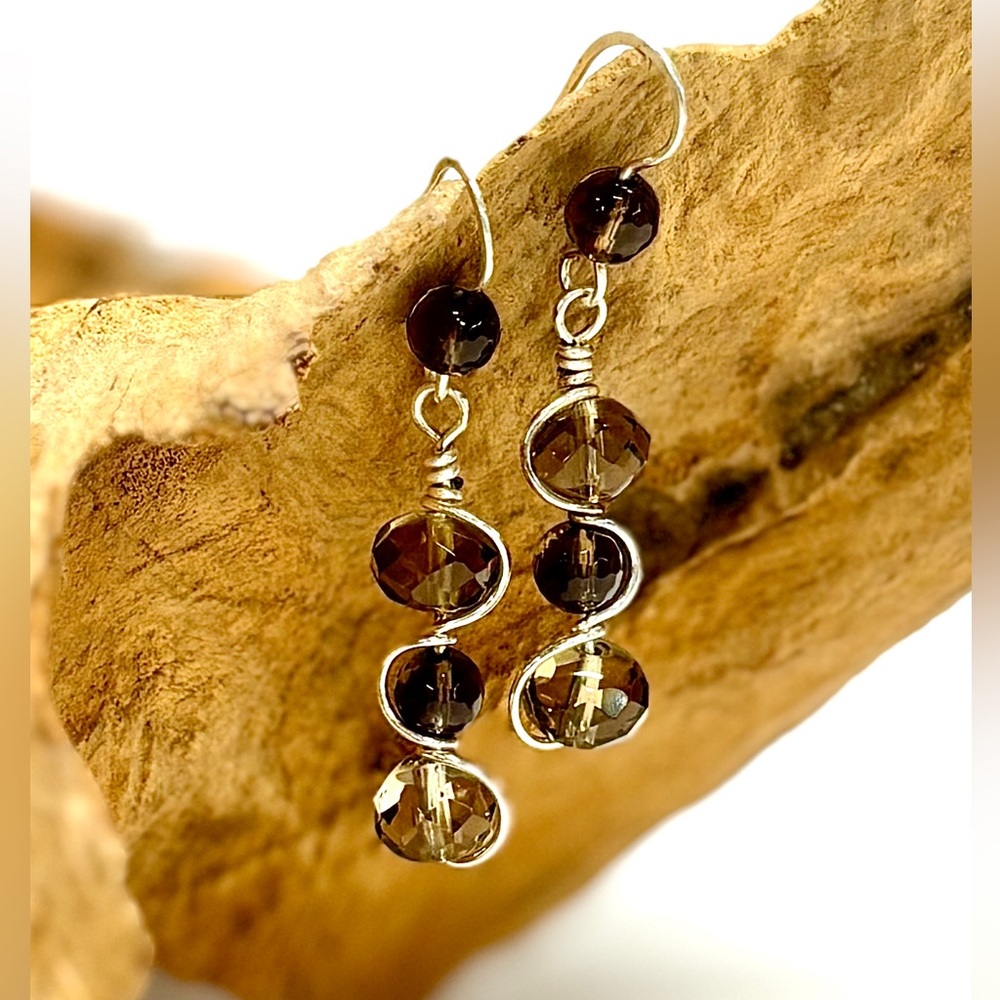 HAMD CRAFTED Sterling Filled and Smoky Quartz Modern Dangle Earrings, Handmade